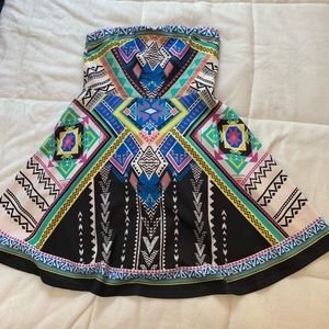 Flying Tomato geometric strapless skater dress